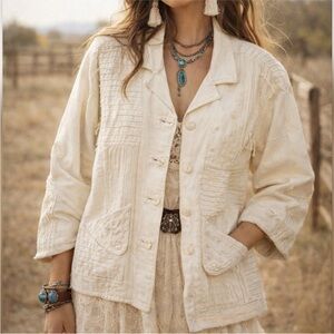 Vintage Yak Magik Boho Jacket With Carved Buttons
